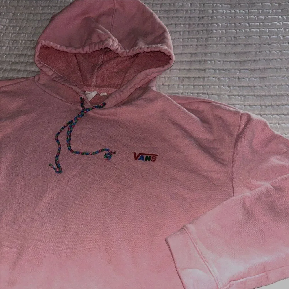 Vans Cropped Pink Hoodie Women's Medium Pullover Logo Pocket Skater Streetwear - Picture 3 of 4